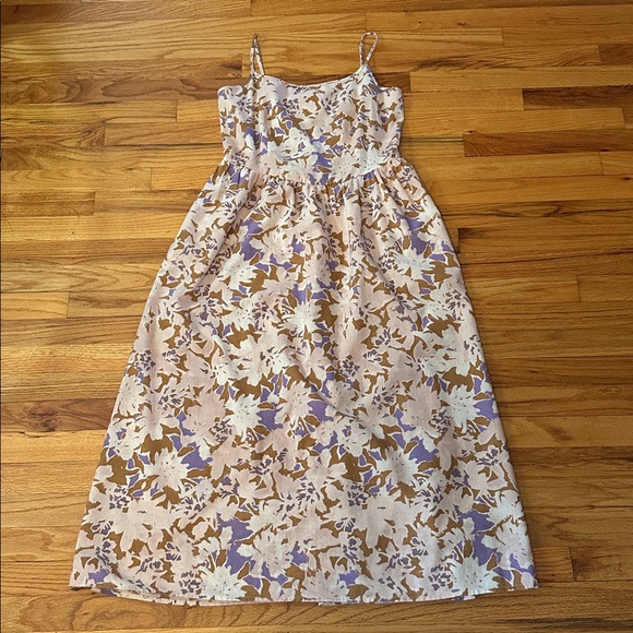 Gap Floral Linen-Blend Dip-Waist Midi Dress Sz L - Picture 15 of 15
